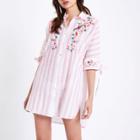 River Island Womens Stripe Embroidered Pyjama Shirt
