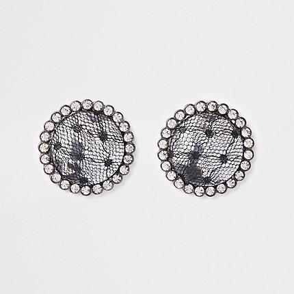 River Island Womens Lace Covered Gem Stone Stud Earrings