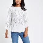 River Island Womens Petite White Sequin Embellished Top