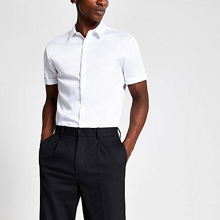 River Island Mens White Slim Fit Short Sleeve Premium Shirt