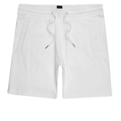 River Island Mens White Pique Shorts
