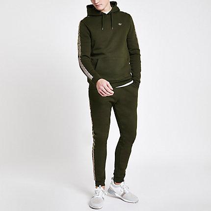 River Island Mens Check Tape Slim Fit Hoodie