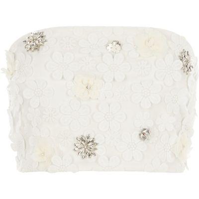River Island Womens Petite White Floral Embellished Bandeau Top