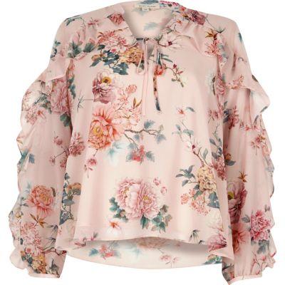 River Island Womens Floral Print Frill Sleeve Blouse