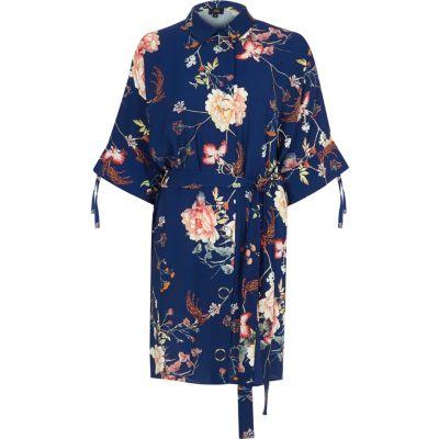 River Island Womens Floral Tie Sleeve Shirt Dress