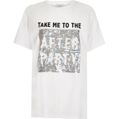River Island Womens White Sequin Boyfriend T-shirt