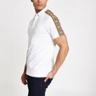 River Island Mens White Check Tape Polo Shirt