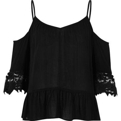 River Island Womens Lace Crinkle Cold Shoulder Top
