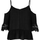 River Island Womens Lace Crinkle Cold Shoulder Top