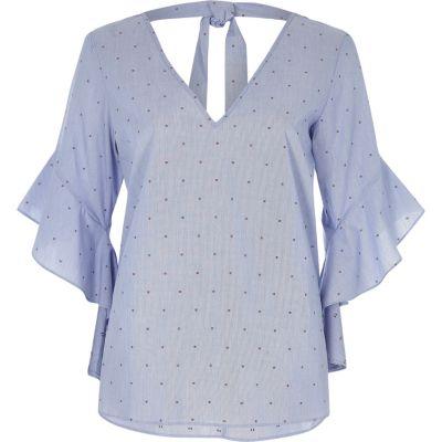 River Island Womens Spot Print Frill Sleeve Tie Back Top