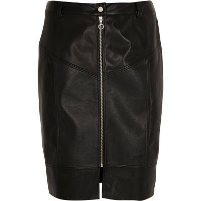 River Island Womens Faux Leather Front Zip Midi Skirt