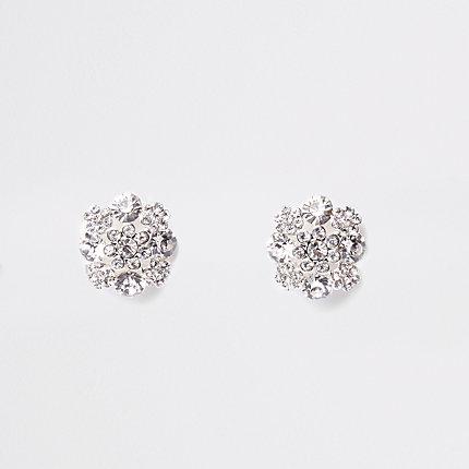 River Island Womens White Rhinestone Clip On Earrings