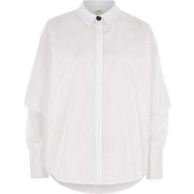 River Island Womens White Long Ruched Sleeve Shirt
