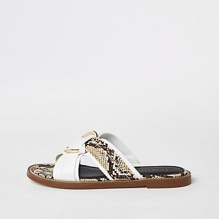 River Island Womens White Cross Strap Ring Flat Sandals