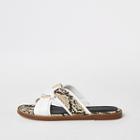 River Island Womens White Cross Strap Ring Flat Sandals