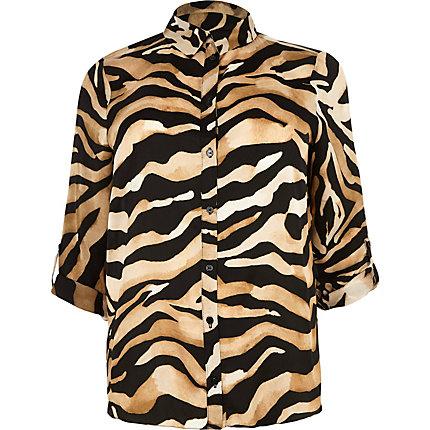 River Island Womens Plus Tiger Print Rolled Sleeve Shirt