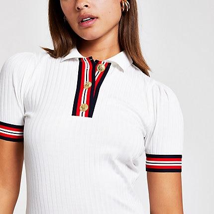 River Island Womens White Tipped Polo Shirt