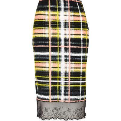 River Island Womens Checked Lace Hem Skirt
