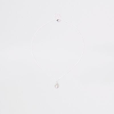 River Island Womens Silver Tone Rhinestone Oval Necklace