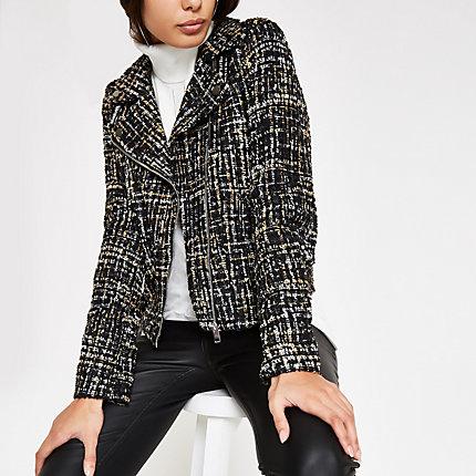 River Island Womens Check Print Biker Jacket