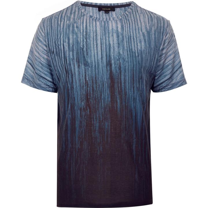 River Island Mensblue Faded Wood Print T-shirt