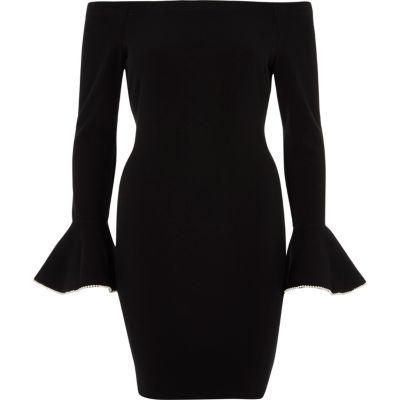River Island Womens Bardot Frill Cuff Bodycon Dress