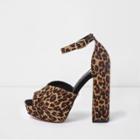River Island Womens Leopard Print Peep Toe Platform Sandals