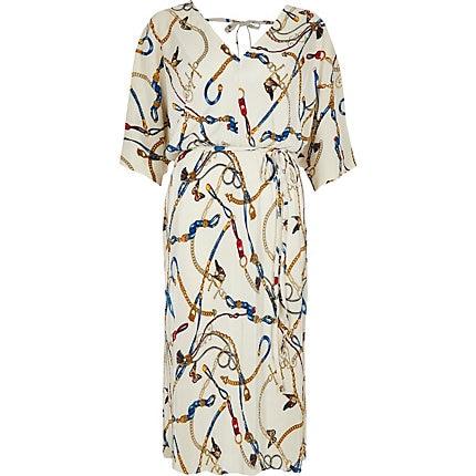 River Island Womens Plus White Chain Print Kimono Dress