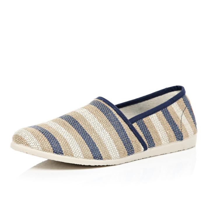 River Island Mensbeige Striped Slip On Plimsolls