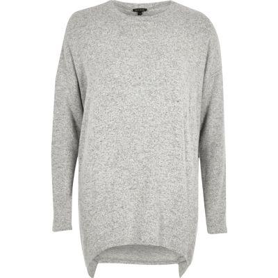 River Island Womens Marl Asymmetric Hem Long Sleeve Top