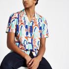 River Island Mens White Crepe Geo Print Revere Shirt
