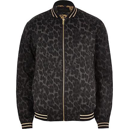 River Island Mens Leopard Print Skinny Fit Bomber Jacket