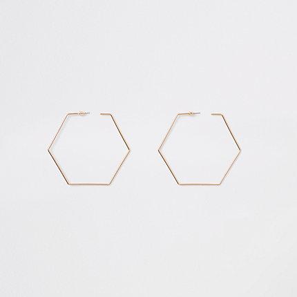 River Island Womens Gold Tone Hexagon Hoop Earrings