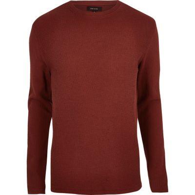 River Island Mens Rust Waffle Knit Sweater