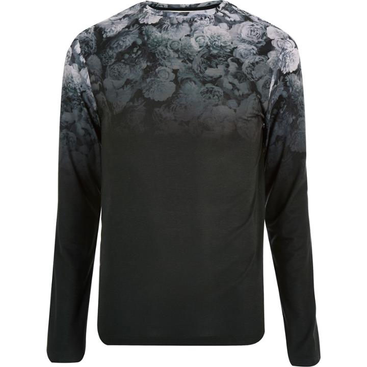 River Island Mensblack Faded Floral Print Top