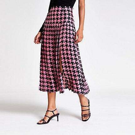 River Island Womens Houndstooth Pleated Midi Skirt