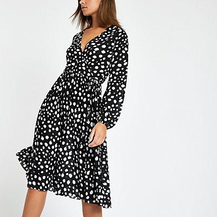 River Island Womens Spot Pleated Tea Dress
