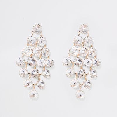 River Island Womens Gold Tone Rhinestone Encrusted Drop Earrings