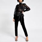 River Island Womens Lace Long Sleeve Tie Belted Blouse