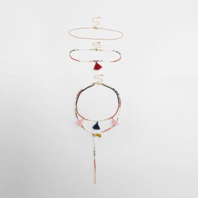 River Island Womens Multicolored Beaded Tassel Necklace Set
