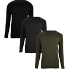 River Island Mens Rib Slim Fit Long Sleeve T-shirts Pack