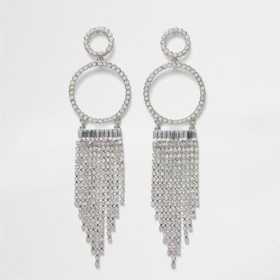 River Island Womens Silver Tone Cup Chain Tassel Drop Earrings
