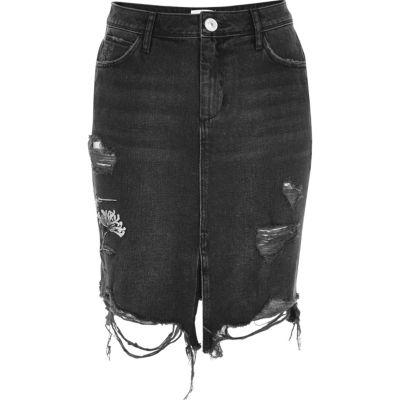 River Island Womens Washed Hummingbird Midi Denim Skirt
