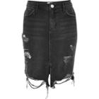 River Island Womens Washed Hummingbird Midi Denim Skirt