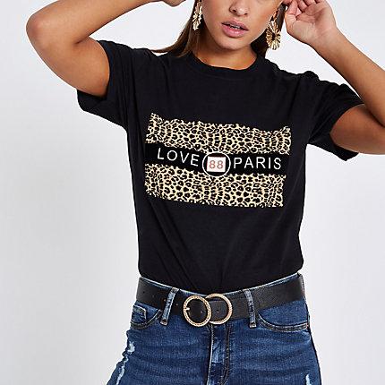 River Island Womens 'love Paris' Leopard Print T-shirt