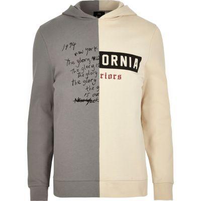 River Island Mens Contrast Print Spliced Hoodie