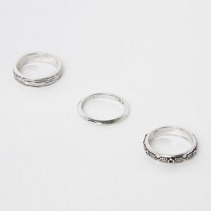 River Island Mens Silver Tone Textured Ring 3 Pack