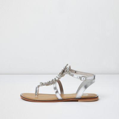 River Island Womens Silver Metallic Embellished Sandals