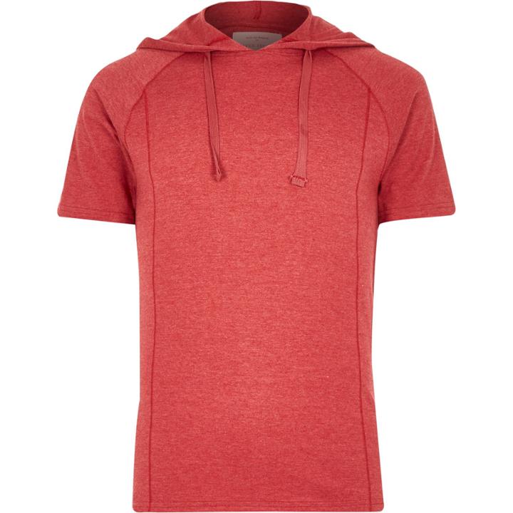 River Island Mensred Washed Raglan Sleeve Drawstring Hoodie