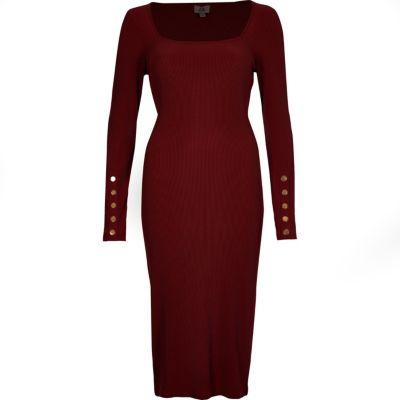River Island Womens Rib Long Sleeve Bodycon Dress